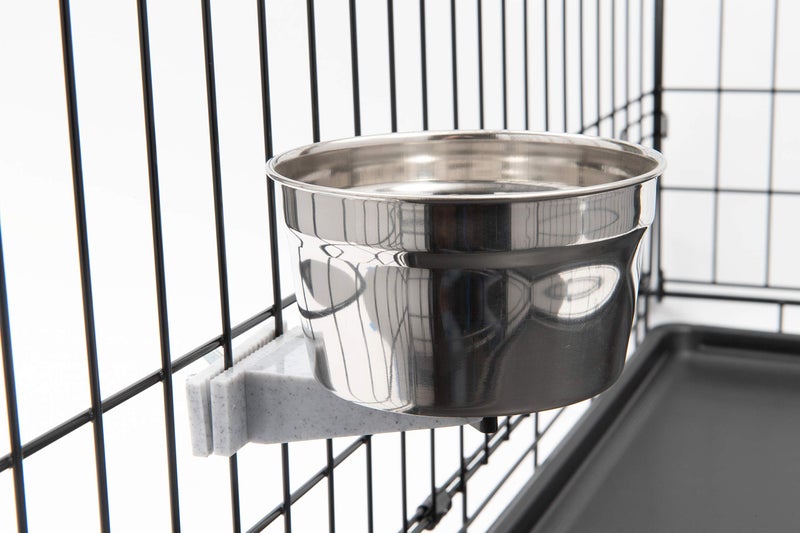 LixitÂ® Stainless Steel Kennel Food or Water Bowl - Non Spill Hanging Removable Crate Bowls - Carrier Cage Dish for Dogs or Cats for Feeding and Drinking (Stainless Steel, 20 Ounce) - Image 5